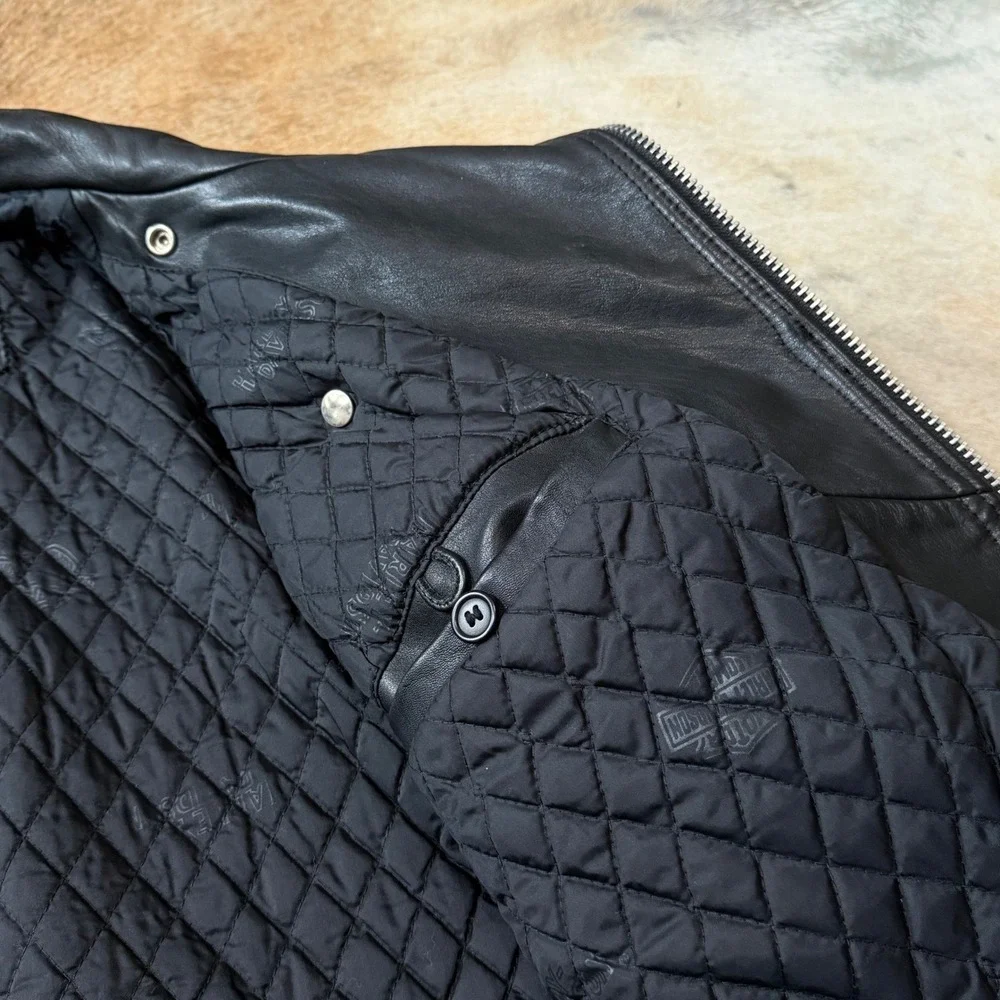 VTG Harley Davidson Leather Biker Jacket 54 Tall Mens Black Double Rider Quilted